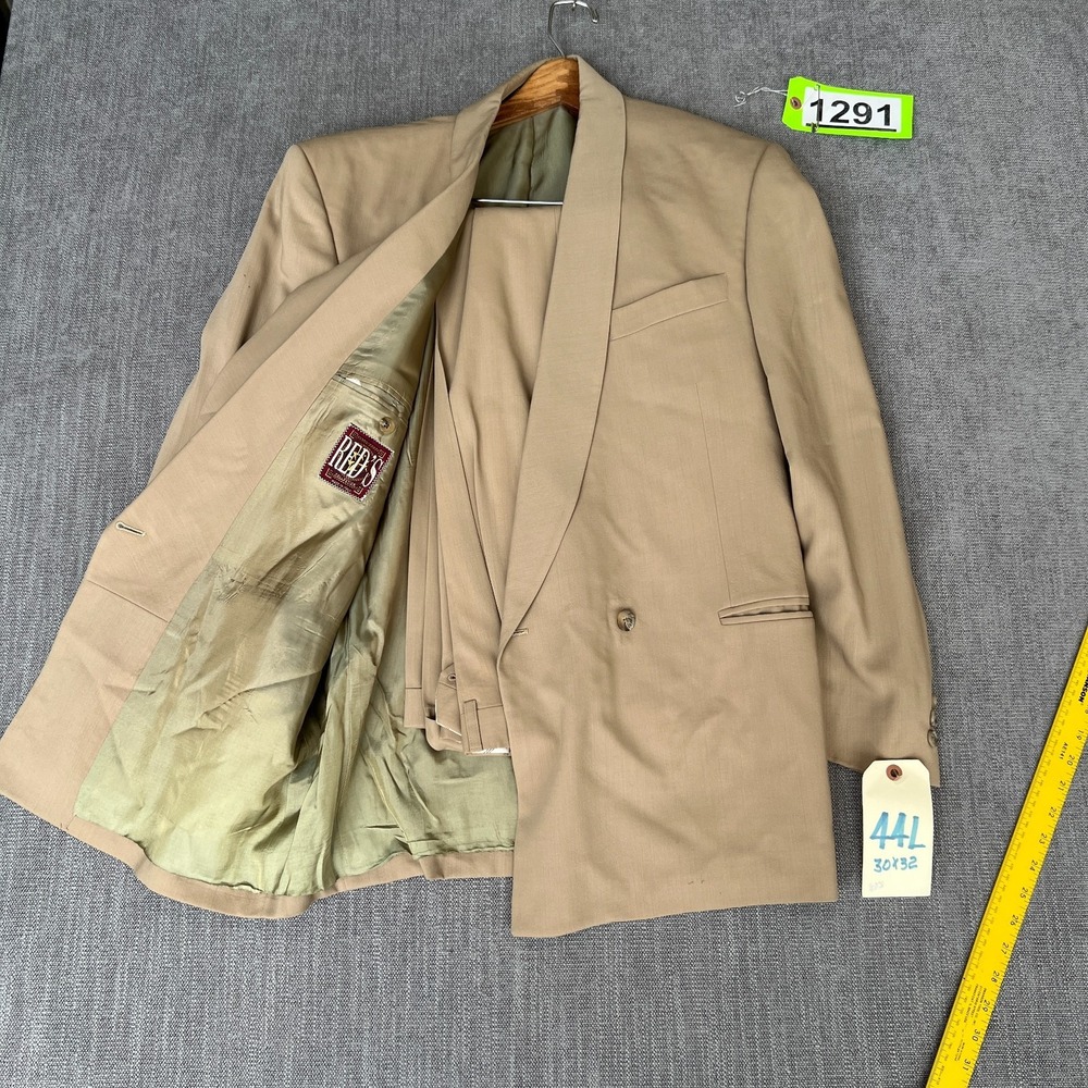 RED'S 2-Piece Blazer & Pants Suit Mens 44L 30x32 Khaki Virgin Wool Professional
